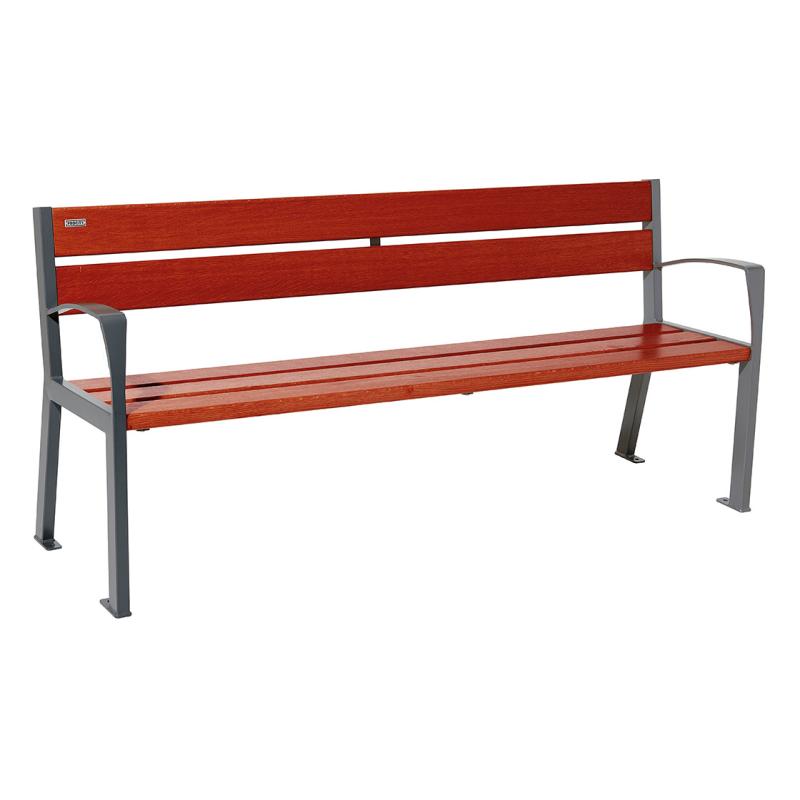 Procity Silaos Steel & Wood Seat Bench 1.8m (With Armrests / 5 / Mahogany Stained PEFC Oak Slats)