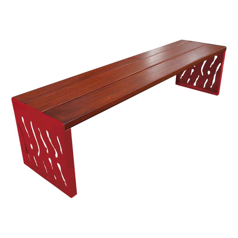 Procity Venice Backless Bench 1.8m (Mahogany Stained Hardwood Slats / Maroon RAL 3004)