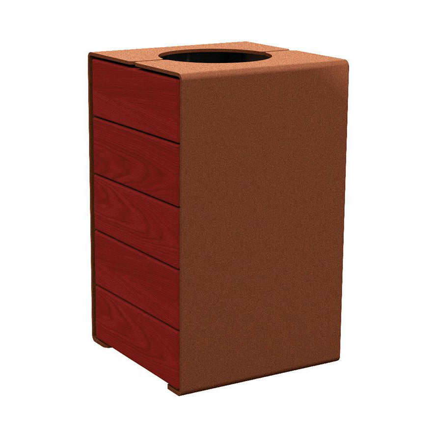 Procity Kube Litter Bin 120L Steel & Mahogany Stained Hardwood