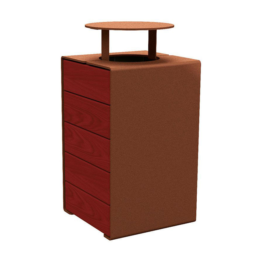 Procity Kube Litter Bin 120L Steel & Mahogany Stained Hardwood