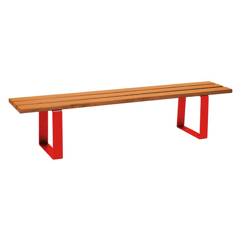 Procity Riga Backless Bench (1.8m / Light Oak Stained Softwood Slats / Traffic Red RAL 3020)