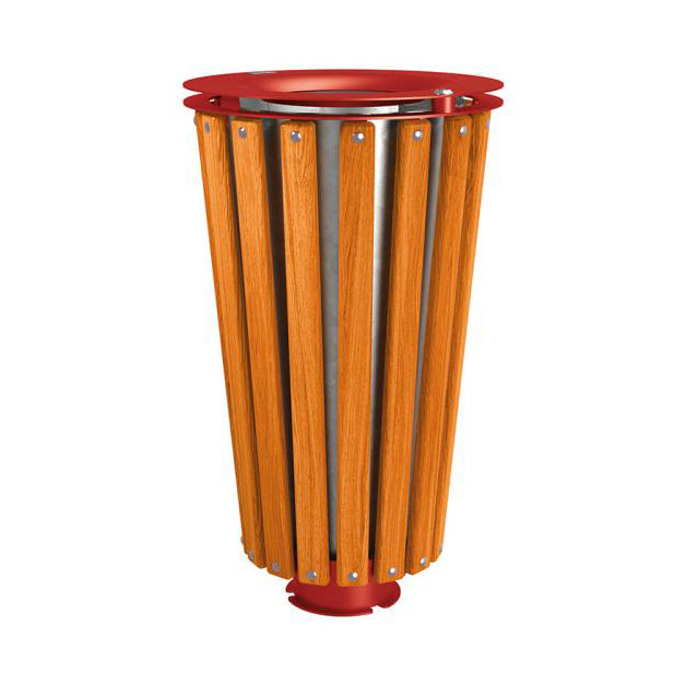 Procity Lofoten Litter Bin 80L (Light Oak Stained Hardwood / With Internal Galvanised Bucket / Maroon RAL 3004)