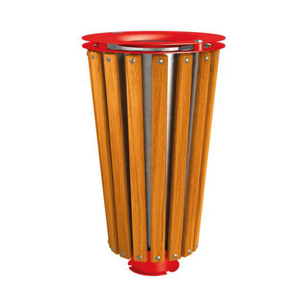 Procity Lofoten Litter Bin 80L (Light Oak Stained Hardwood / With Internal Galvanised Bucket / Traffic Red RAL 3020)