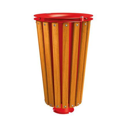 Procity Lofoten Litter Bin 80L (Light Oak Stained Hardwood / With Internal Painted Galvanised Bucket / Traffic Red RAL 3020)