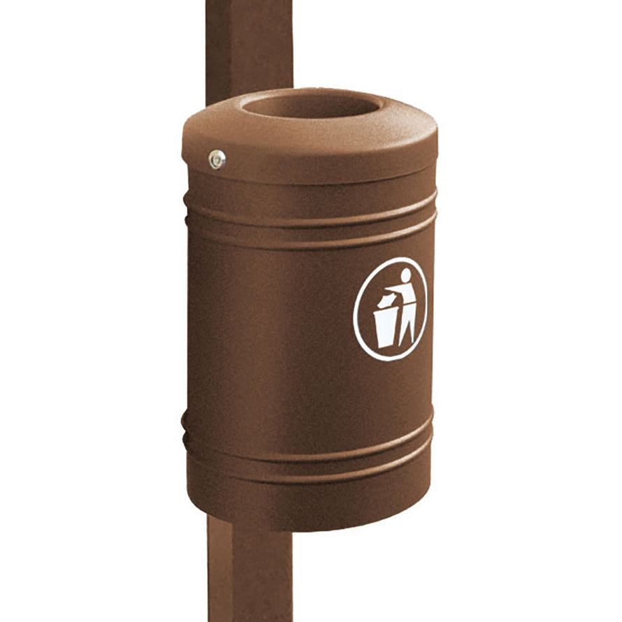 Procity Litter Bin for Walls and Posts 40L (76mm Diameter Post / Galvanised & Powder Coated Chocolate Brown RAL 8017)