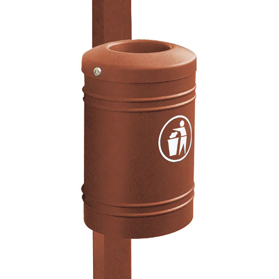 Procity Litter Bin for Walls and Posts 40L (76mm Diameter Post / Galvanised & Powder Coated Corten Effect)