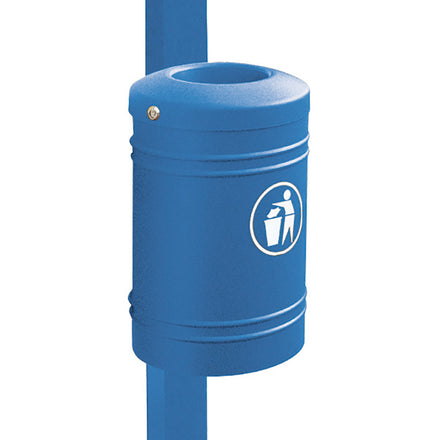 Procity Litter Bin for Walls and Posts 40L (76mm Diameter Post / Galvanised & Powder Coated Gentian Blue RAL 5010)