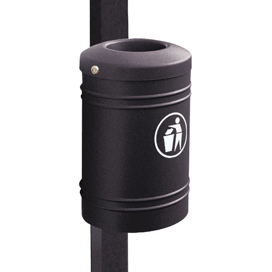 Procity Litter Bin for Walls and Posts 40L (76mm Diameter Post / Galvanised & Powder Coated Jet Black RAL 9005)