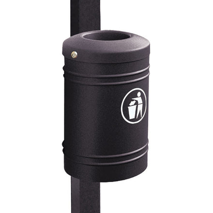 Procity Litter Bin for Walls and Posts 40L (76mm Diameter Post / Galvanised & Powder Coated Jet Black RAL 9005)