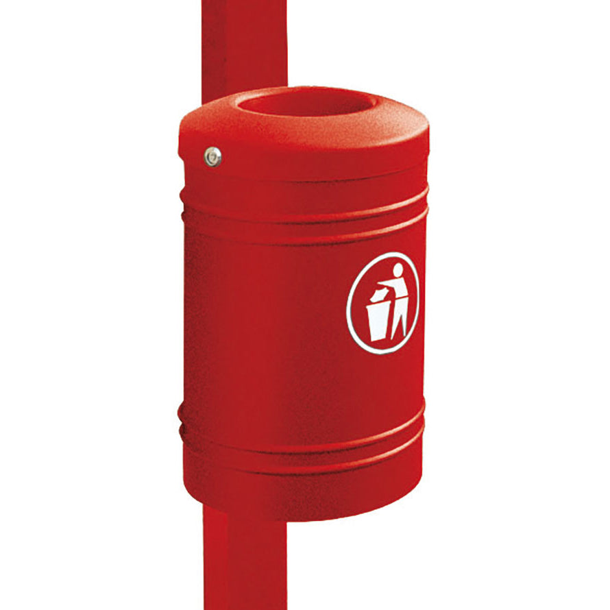 Procity Litter Bin for Walls and Posts 40L (76mm Diameter Post / Galvanised & Powder Coated Maroon RAL 3004)