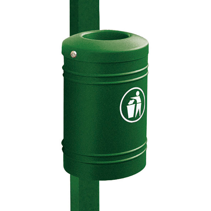 Procity Litter Bin for Walls and Posts 40L (76mm Diameter Post / Galvanised & Powder Coated Moss Green RAL 6005)