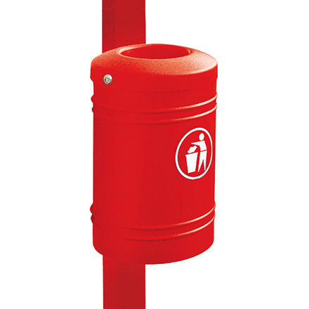 Procity Litter Bin for Walls and Posts 40L (76mm Diameter Post / Galvanised & Powder Coated Traffic Red RAL 3020)