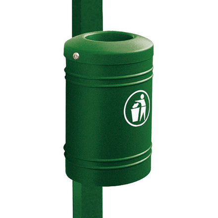 Procity Litter Bin for Walls and Posts 40L (80mm x 80mm Square Post / Galvanised & Powder Coated Moss Green RAL 6005)