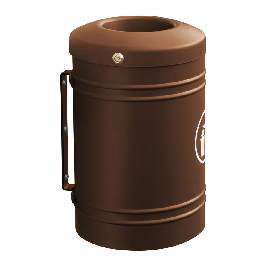 Procity Litter Bin for Walls and Posts 40L (Wall Mounted / Galvanised & Powder Coated Chocolate Brown RAL 8017)