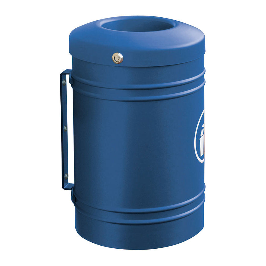 Procity Litter Bin for Walls and Posts 40L (Wall Mounted / Galvanised & Powder Coated Gentian Blue RAL 5010)