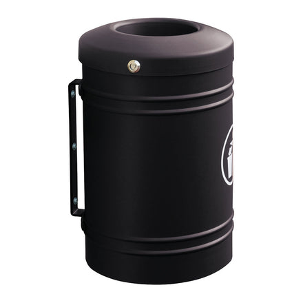 Procity Litter Bin for Walls and Posts 40L (Wall Mounted / Galvanised & Powder Coated Jet Black RAL 9005)