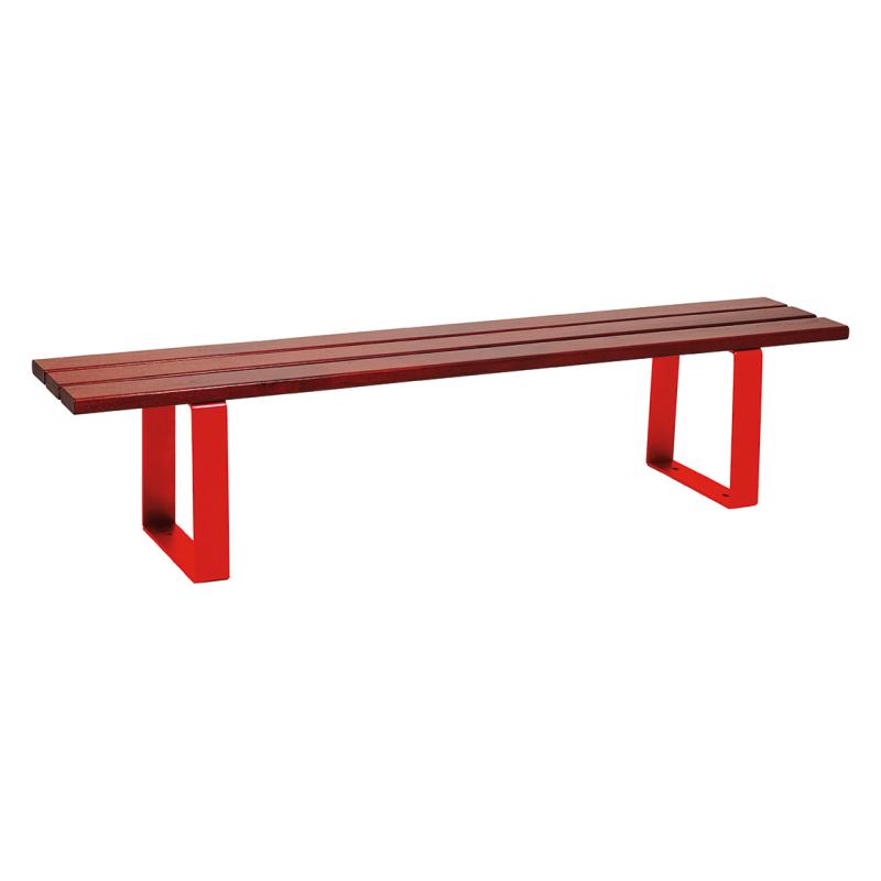 Procity Riga Backless Bench (1.8m / Mahogany Stained Softwood Slats / Traffic Red RAL 3020)