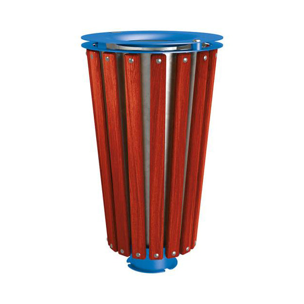 Procity Lofoten Litter Bin 80L (Mahogany Stained Hardwood / With Internal Galvanised Bucket / Gentian Blue RAL 5010)