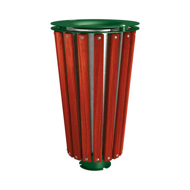 Procity Lofoten Litter Bin 80L (Mahogany Stained Hardwood / With Internal Galvanised Bucket / Moss Green RAL 6005)