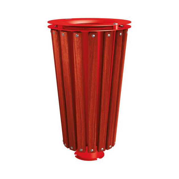 Procity Lofoten Litter Bin 80L (Mahogany Stained Hardwood / With Internal Painted Galvanised Bucket / Traffic Red RAL 3020)