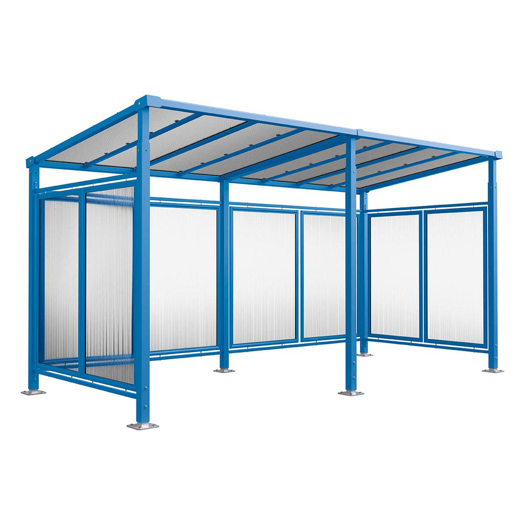 Procity Milan Bike Shelter (5000mm / Rear + 2 Side Cladding / Galvanised & Powder Coated Gentian Blue RAL 5010)