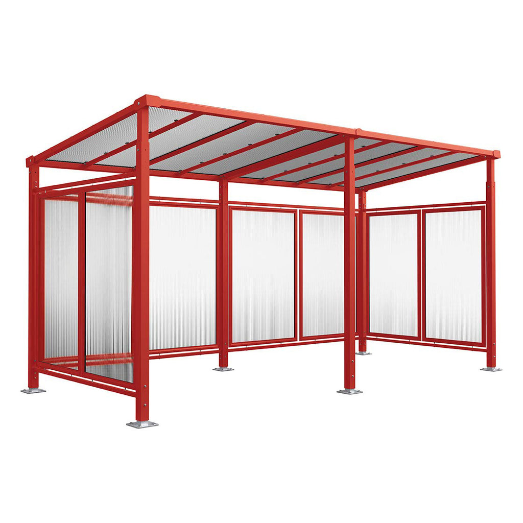 Procity Milan Bike Shelter (5000mm / Rear + 2 Side Cladding / Galvanised & Powder Coated Maroon RAL 3004)