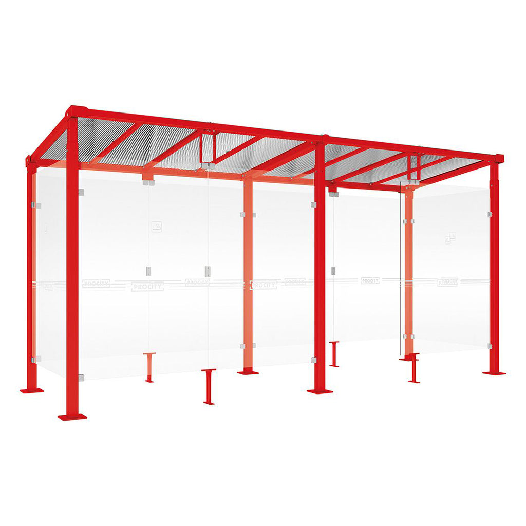 Procity Milan Smoking Shelter (5000mm / Galvanised & Powder Coated Traffic Red RAL 3020)