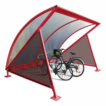 Procity Moonshape Bike Shelter (With Integrated Bike Rack / Galvanised & Powder Coated Maroon RAL 3004)