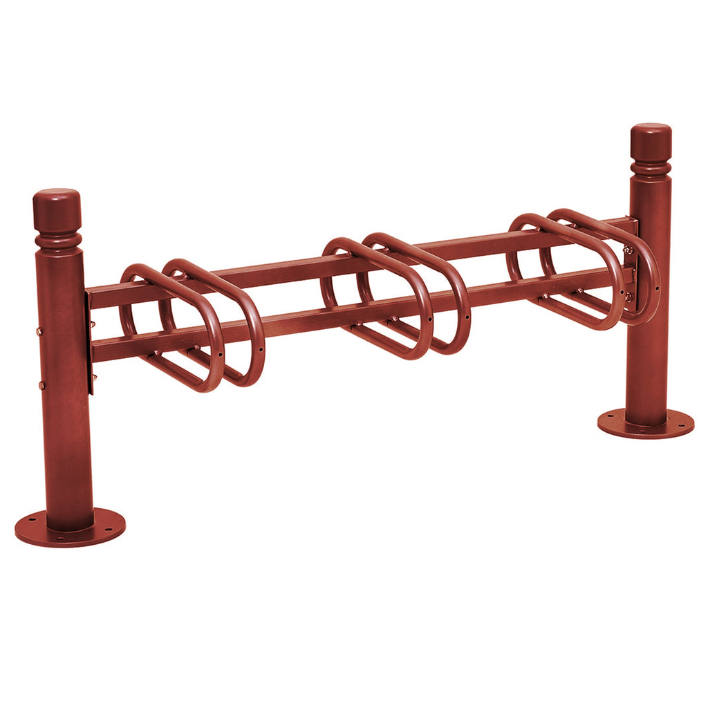 Province Bike Rack - Single Direction - Galvanised & Painted (3 Bikes / City / Maroon RAL 3004)