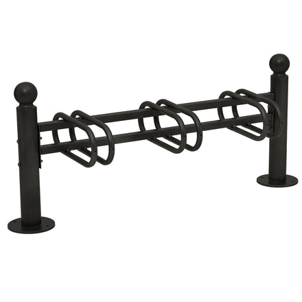 Province Bike Rack - Single Direction - Galvanised & Painted (3 Bikes / Sphere / Black RAL 9005)