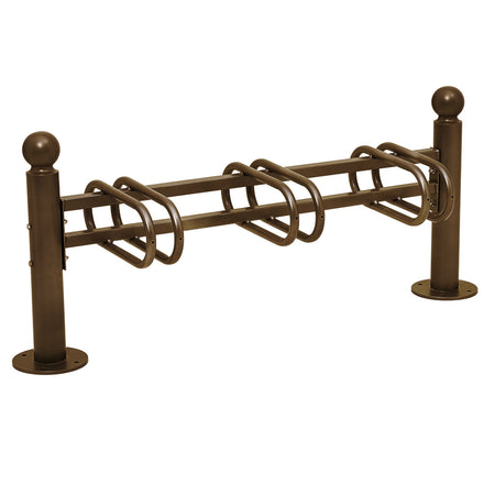 Province Bike Rack - Single Direction - Galvanised & Painted (3 Bikes / Sphere / Brown RAL 8017)