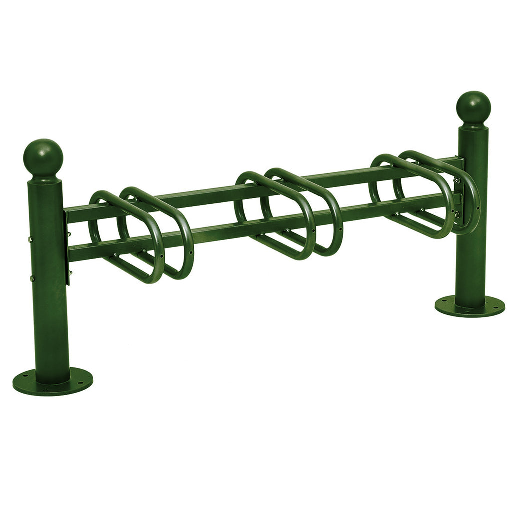 Province Bike Rack - Single Direction - Galvanised & Painted (3 Bikes / Sphere / Green RAL 6005)