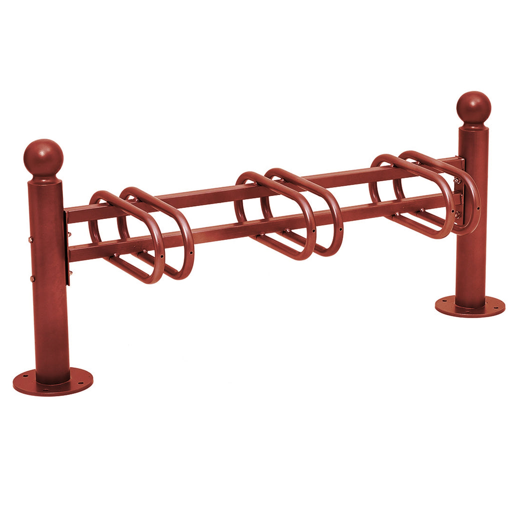 Province Bike Rack - Single Direction - Galvanised & Painted (3 Bikes / Sphere / Maroon RAL 3004)