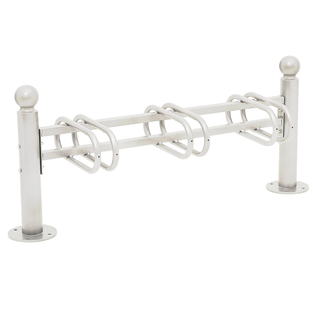 Province Bike Rack - Single Direction - Galvanised & Painted (3 Bikes / Sphere / White RAL 9010)