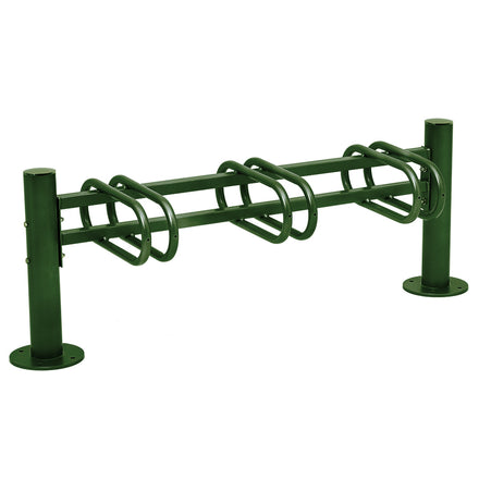 Province Bike Rack - Single Direction - Galvanised & Painted (3 Bikes / Brushed Stainless Steel / Green RAL 6005)