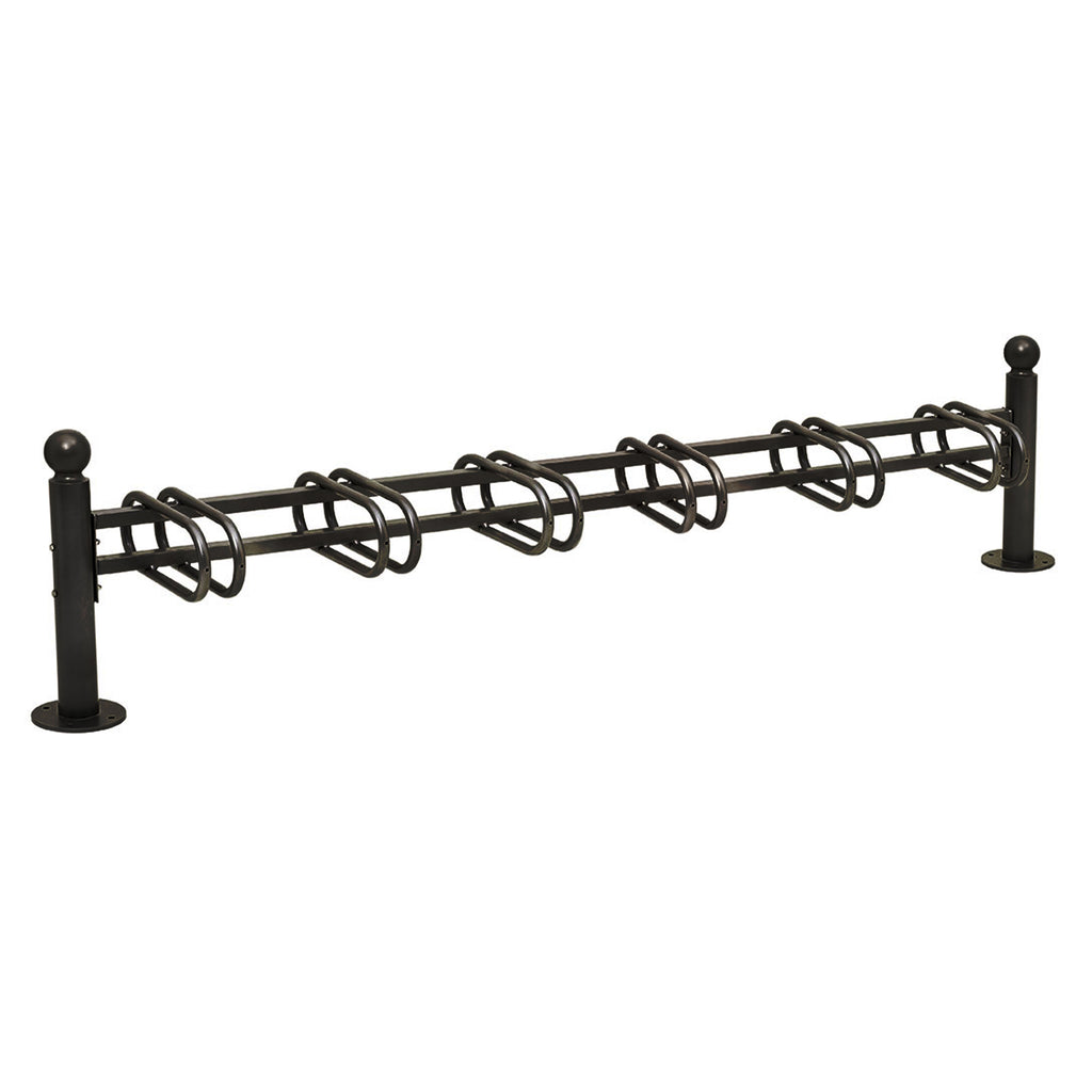 Province Bike Rack - Single Direction - Galvanised & Painted (6 Bikes / Sphere / Black RAL 9005)