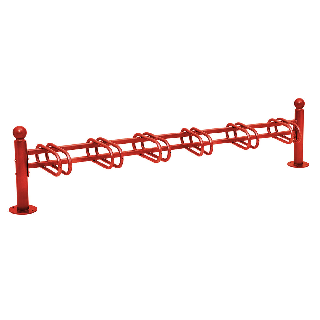 Province Bike Rack - Single Direction - Galvanised & Painted (6 Bikes / Sphere / Red RAL 3020)