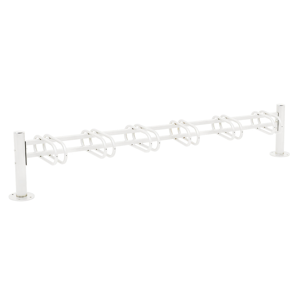 Province Bike Rack - Single Direction - Galvanised & Painted (6 Bikes / Brushed Stainless Steel / White RAL 9010)