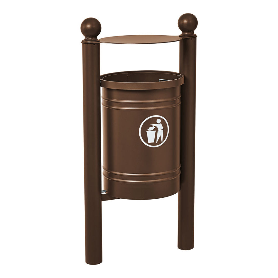 Procity Santiago Litter Bin 40L (Sphere / Galvanised & Powder Coated Chocolate Brown RAL 8017)