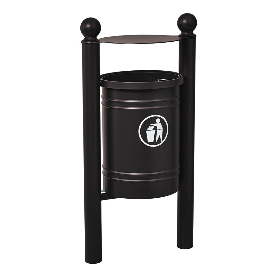 Procity Santiago Litter Bin 40L (Sphere / Galvanised & Powder Coated Jet Black RAL 9005)