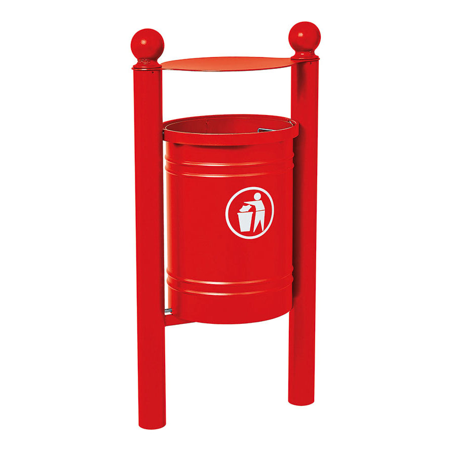 Procity Santiago Litter Bin 40L (Sphere / Galvanised & Powder Coated Traffic Red RAL 3020)