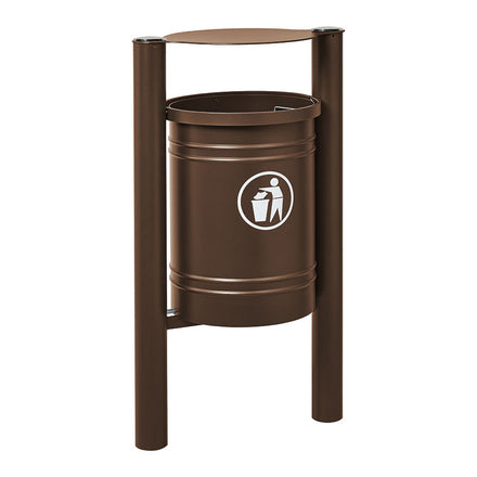 Procity Santiago Litter Bin 40L (Brushed Stainless Steel / Galvanised & Powder Coated Chocolate Brown RAL 8017)