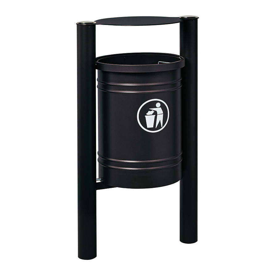 Procity Santiago Litter Bin 40L (Brushed Stainless Steel / Galvanised & Powder Coated Jet Black RAL 9005)