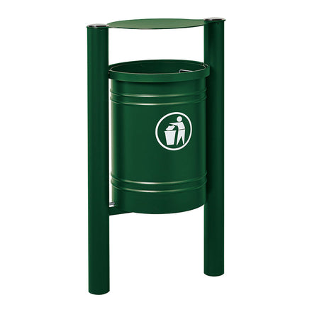 Procity Santiago Litter Bin 40L (Brushed Stainless Steel / Galvanised & Powder Coated Moss Green RAL 6005)