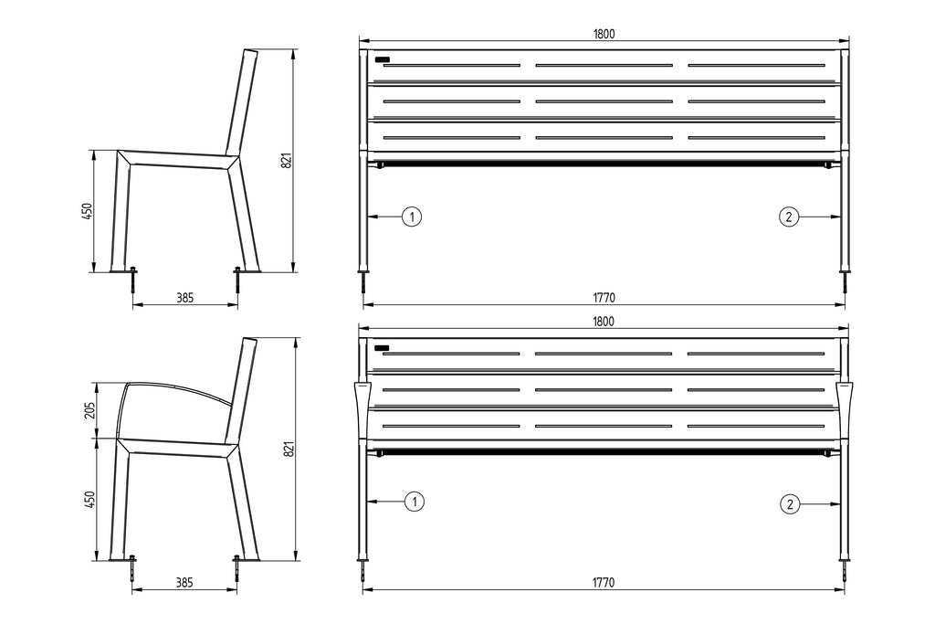 Procity Silaos Steel & Recycled Plastic Seat Bench 1.8m