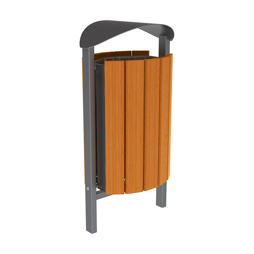 Procity Silaos Litter Bin 50L Steel & Mahogany Stained Hardwood