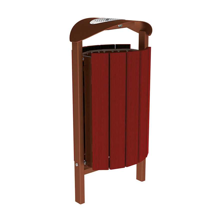 Procity Silaos Litter Bin 50L Steel & Mahogany Stained Hardwood