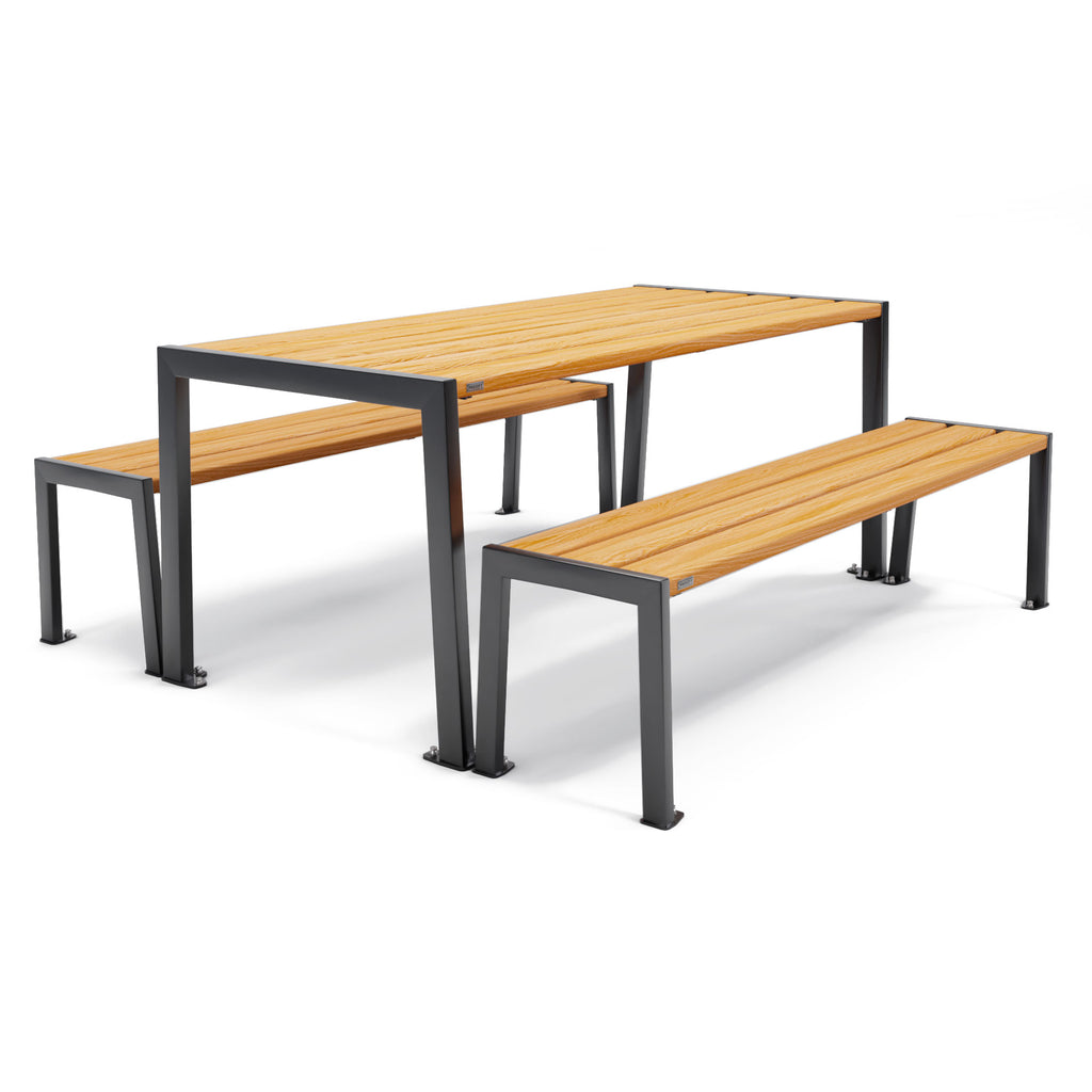 Procity Silaos Picnic Bench 1.8m Table & Bench Set Jet Black RAL 9005 Light Oak Stained PEFC Oak Slats