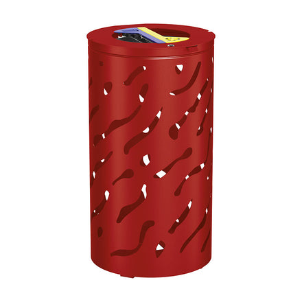 Procity Venice Circular Selective Sort Recycling Bin 2 x 60L (Galvanised & Powder Coated Maroon RAL 3004)