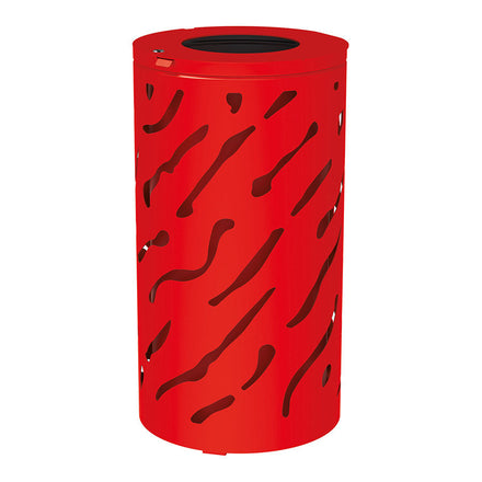 Procity Venice Round Litter Bin (No Cover / With Internal Painted Galvanised Bucket / Galvanised & Powder Coated Traffic Red RAL 3020)